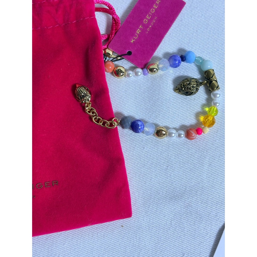 Kurt Geiger London Beaded Bracelet Multicolor NEW Eagle Charm Rainbow Gold